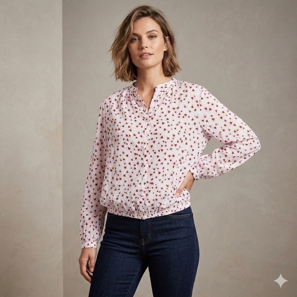 H&M Anna Glover Boho Botanical Blouse With Elastisized Trim Size 10